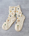 Ann Cottage Floral Casual Socks: Cream