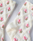 Floral Casual Socks: Ivory/Yellow