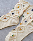 Ann Cottage Floral Casual Socks: Cream