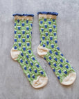 Romantic Floral Socks: Navy/Yellow