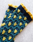 Romantic Floral Socks: Navy/Yellow