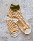 2 Tone Stripe Casual Socks: Coral/Olive