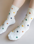 Ann Cottage Floral Casual Socks: Cream