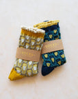 Romantic Floral Socks: Navy/Yellow