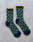 Romantic Floral Socks: Navy/Yellow
