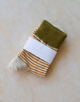 2 Tone Stripe Casual Socks: Coral/Olive