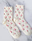Floral Casual Socks: Ivory/Yellow