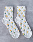 Floral Casual Socks: Ivory/Yellow
