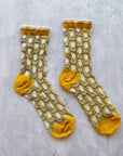 Romantic Floral Socks: Navy/Yellow