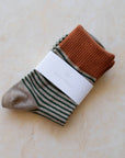 2 Tone Stripe Casual Socks: Coral/Olive