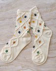 Ann Cottage Floral Casual Socks: Cream