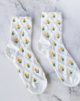 Floral Casual Socks: Ivory/Yellow