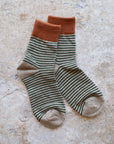 2 Tone Stripe Casual Socks: Coral/Olive