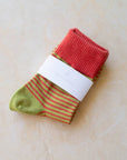 2 Tone Stripe Casual Socks: Coral/Olive