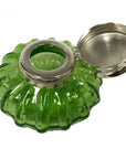 3" Light Green Swirl Glass Inkwell w/ Nickel Plated Lid