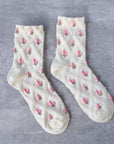 Floral Casual Socks: Ivory/Yellow