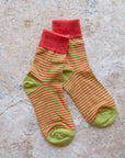 2 Tone Stripe Casual Socks: Coral/Olive