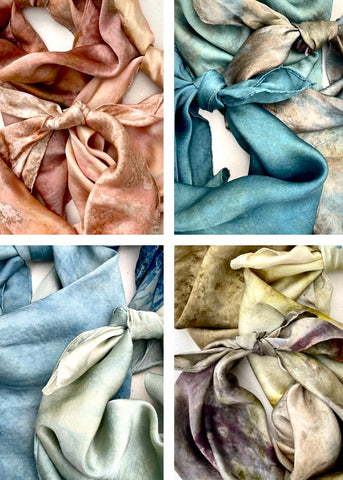 Botanically ice-dyed Silk Satin Scarves