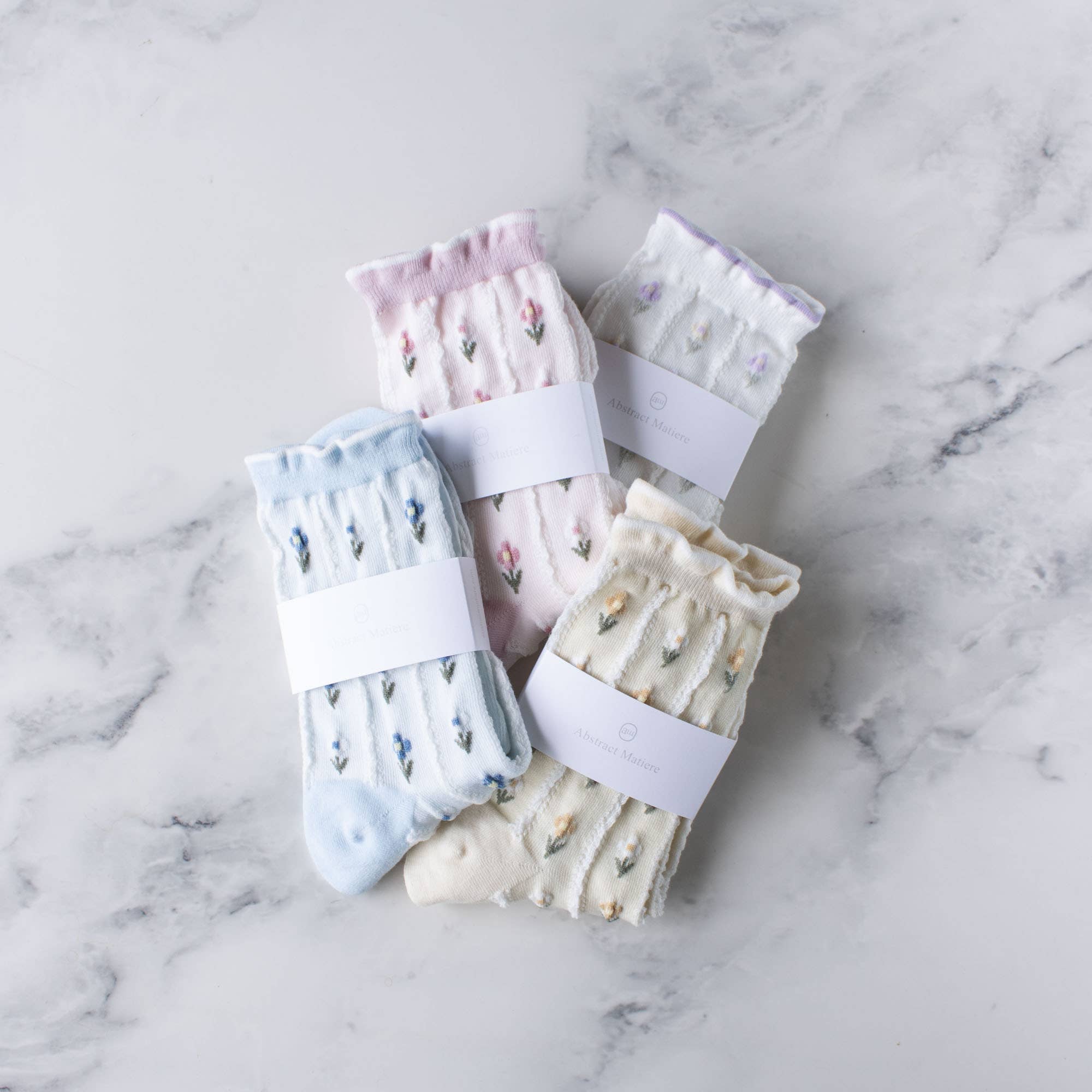 Pastel Color Floral Casual Socks: Pink
