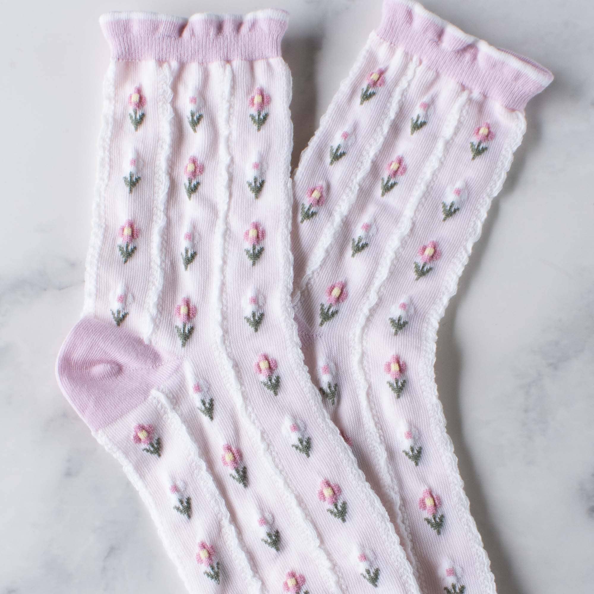 Pastel Color Floral Casual Socks: Pink
