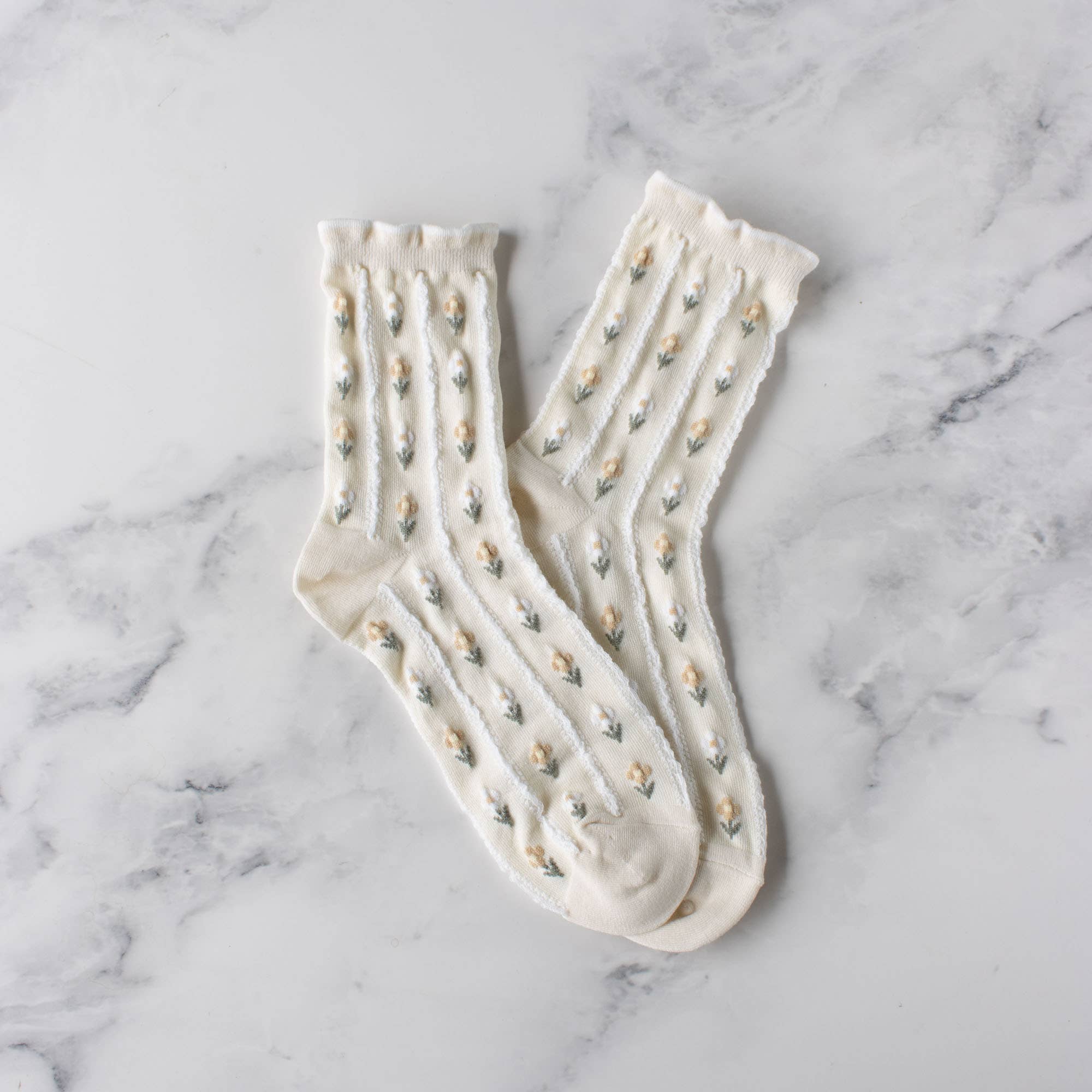 Pastel Color Floral Casual Socks: Pink
