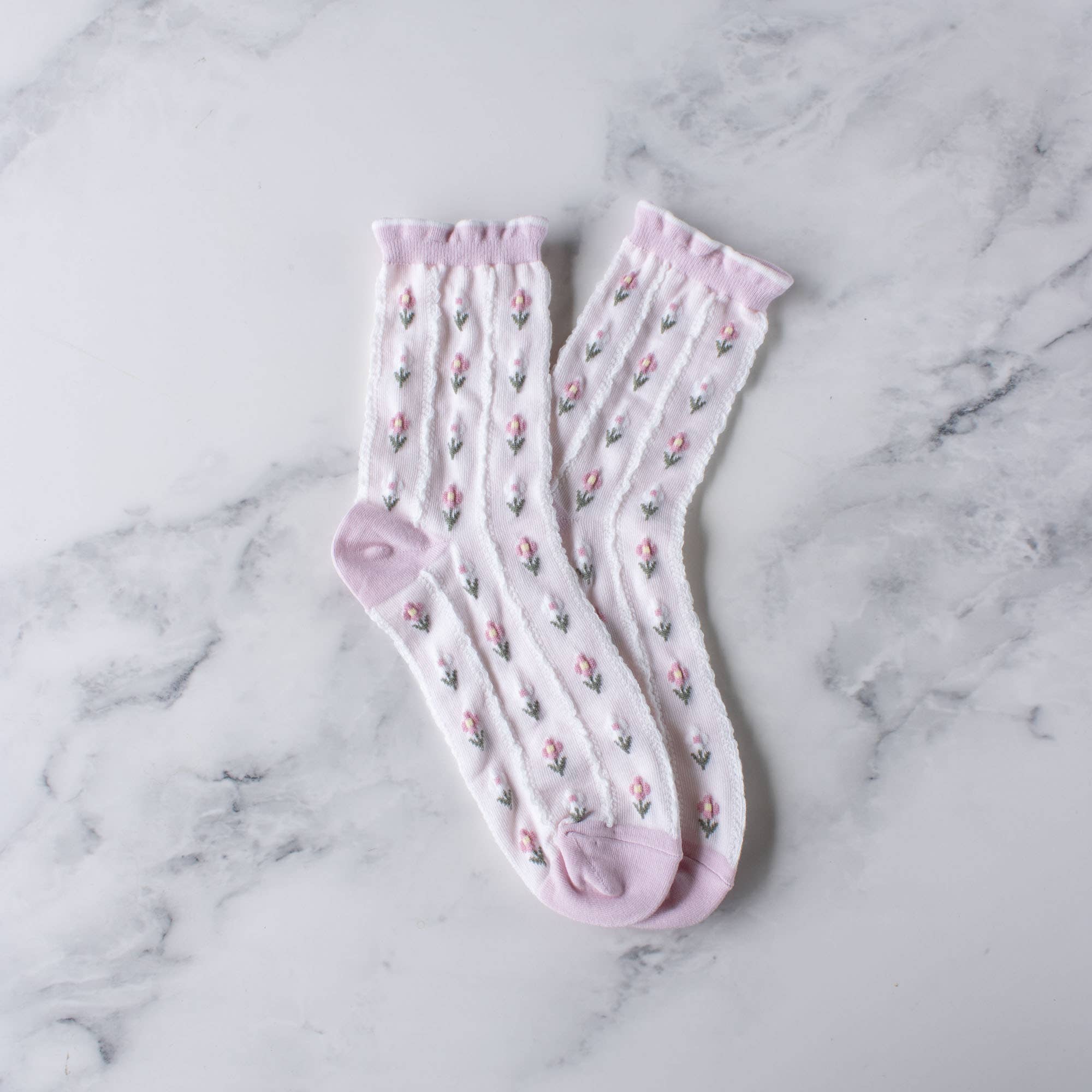 Pastel Color Floral Casual Socks: Pink