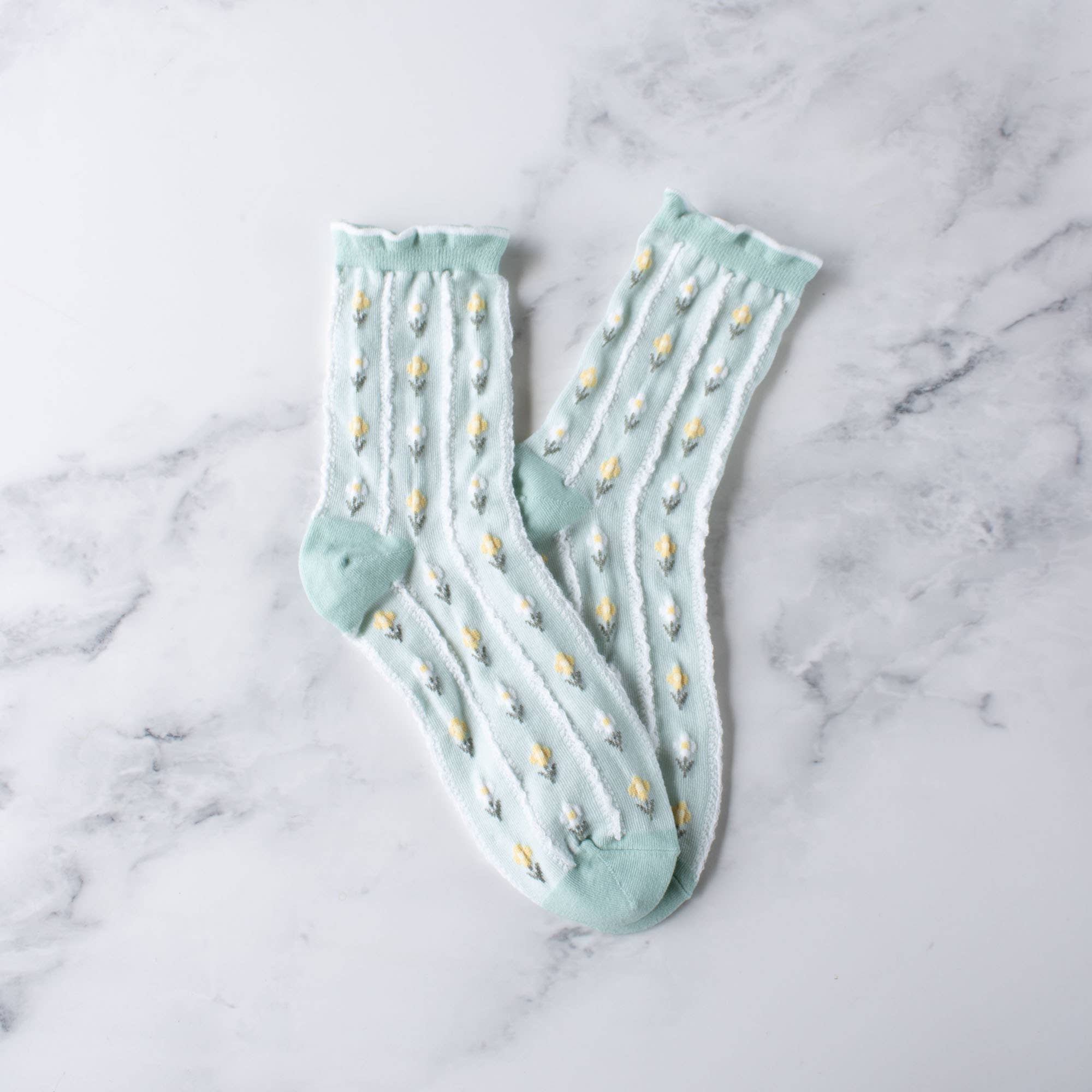 Pastel Color Floral Casual Socks: Pink