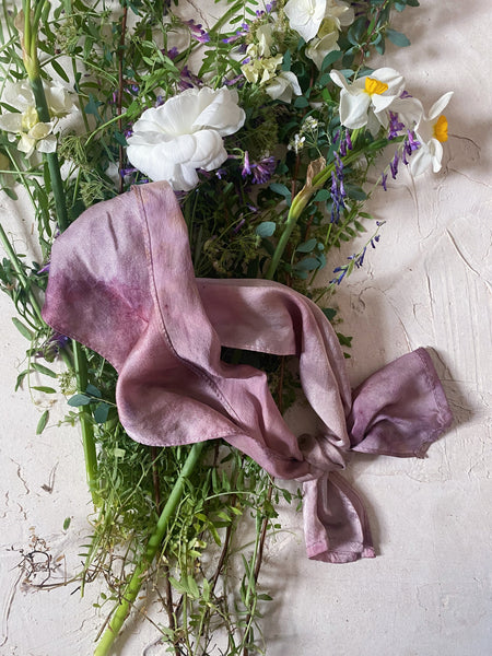 botanically ice-dyed 100% silk ribbon scarf - garden at dusk