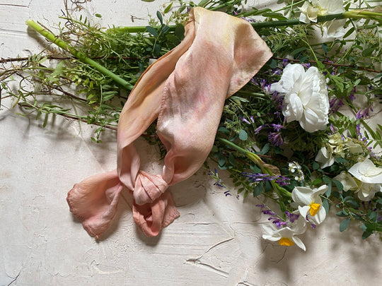 botanically ice-dyed 100% silk ribbon scarf - ballet bouquet
